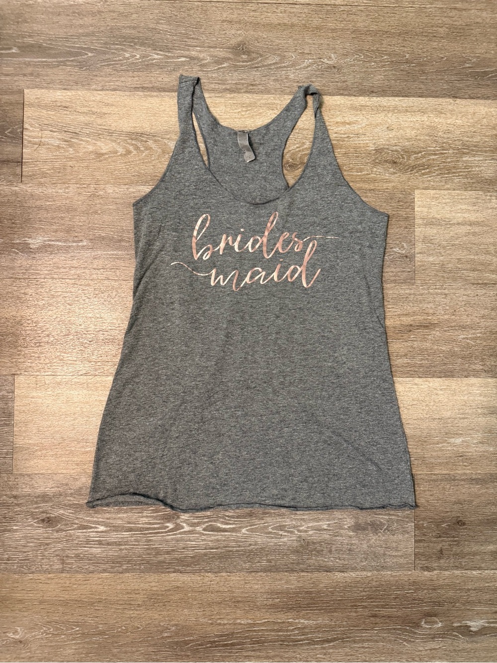 Bridesmaid Racerback Tank Top - Gray with Rose Gold Script